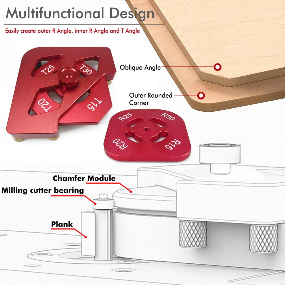 قوس / T ركن نصف القطر سريع الرقصة راوتر التشذيب مقياس الزاوية سبائك الألومنيوم زاوية محدد قالب لتقوم بها بنفسك مجموعة أدوات النجارة
