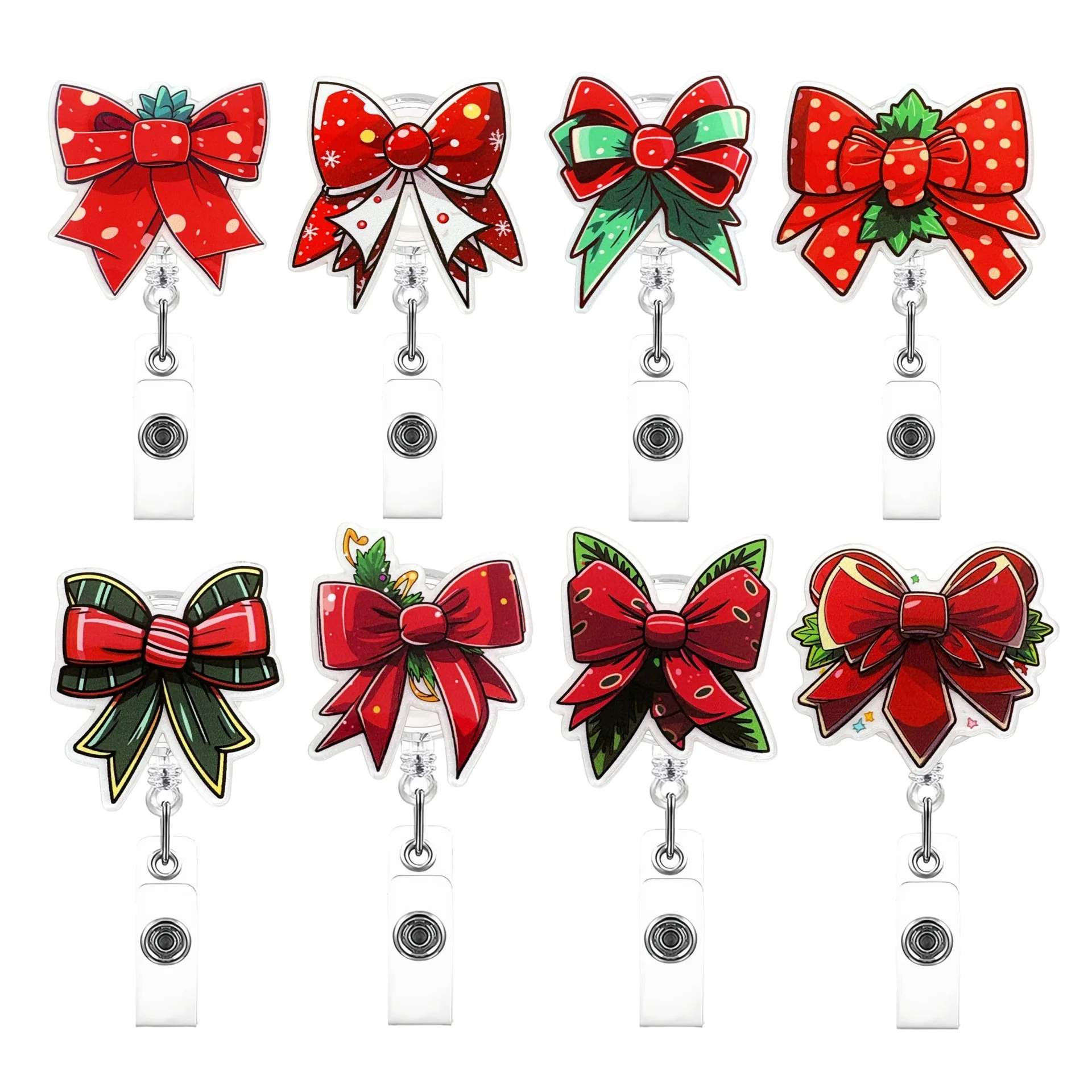 Red Bow Badge Reel Personalized Christmas Badge Holder Acrylic Id Badge Holder Funny Green Bow Id Card Holder For Hospitals