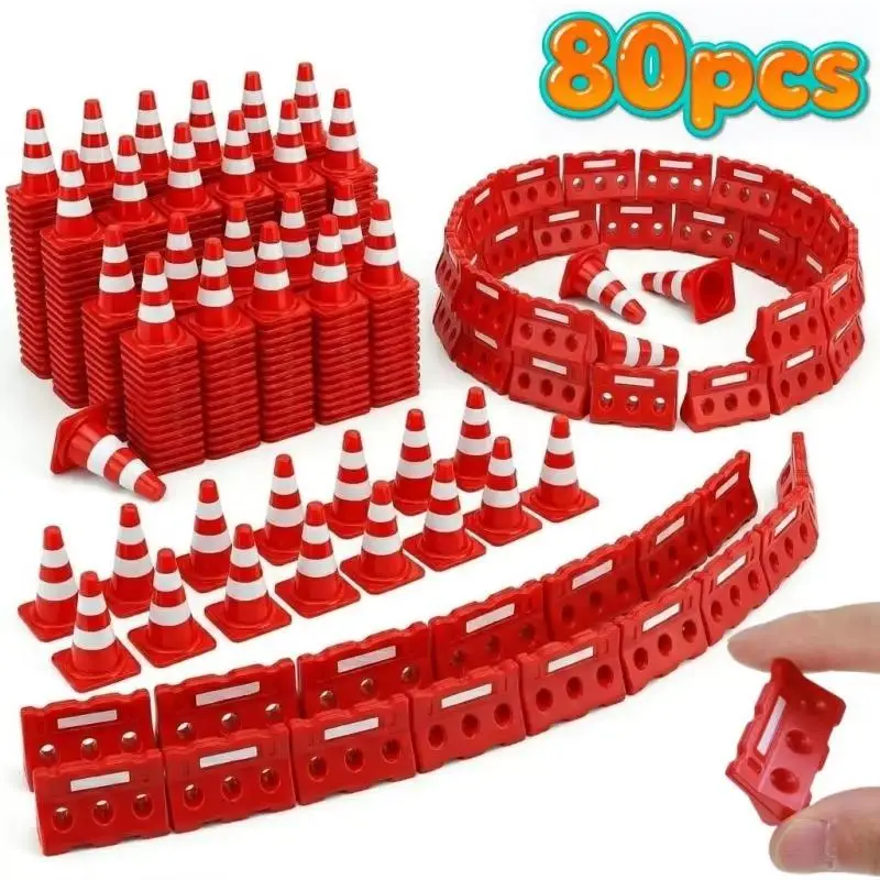 30/50/80Pcs Miniature Fence Barricade Mini Traffic Cones Model For Home Decoration Micro Landscape Sand Table Accessories