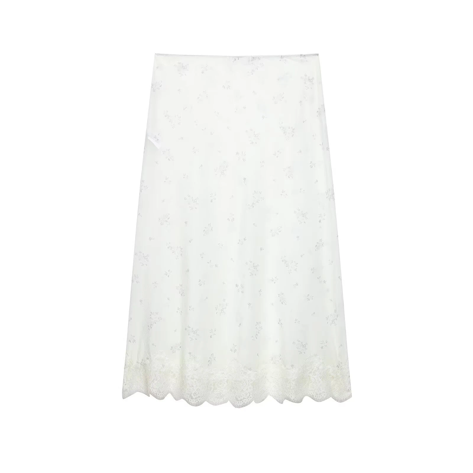 European and American Style 2026 Spring/Summer New Product Women's High Waist Lace Flower Nylon Midi Skirt