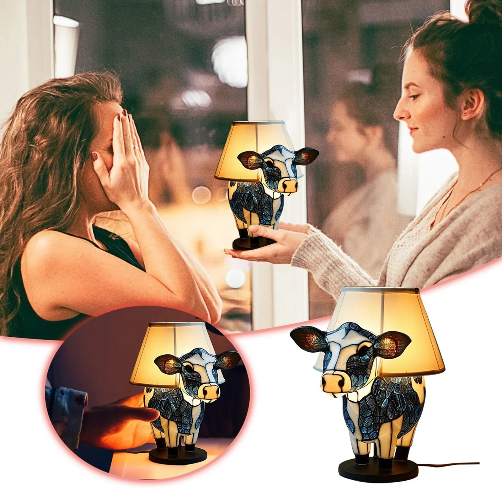 Exquisite Fun And Cute Cow Table Lamp Convenient Bedside Energy Saving Portable Modern Night Light Unique Colorful Home Decor