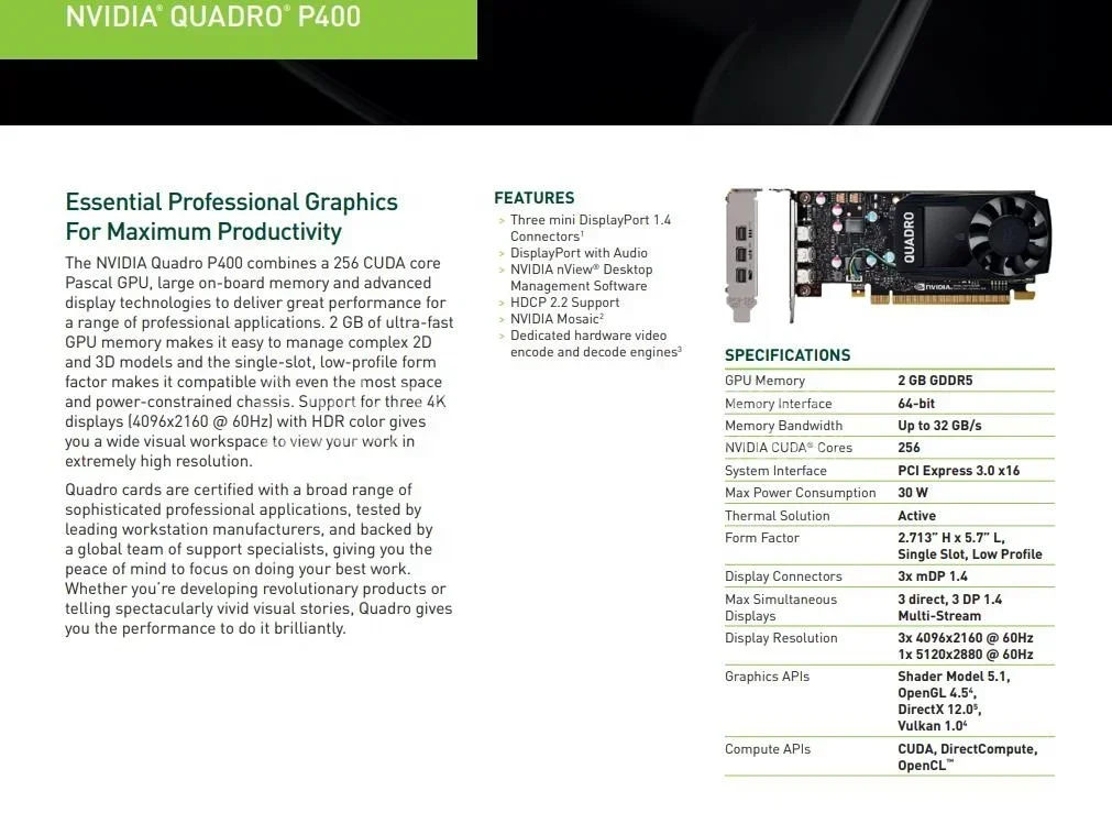 GPU for Quadro P400 2 GB GDDR5  Graphics Cards