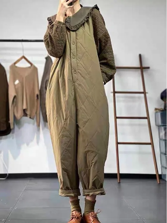 本物の冬用暖かいハーレムワンピース、スイートスレダイヤモンドパターンコットンハイウエストレディースカジュアルパンツ、快適なルーズフィット