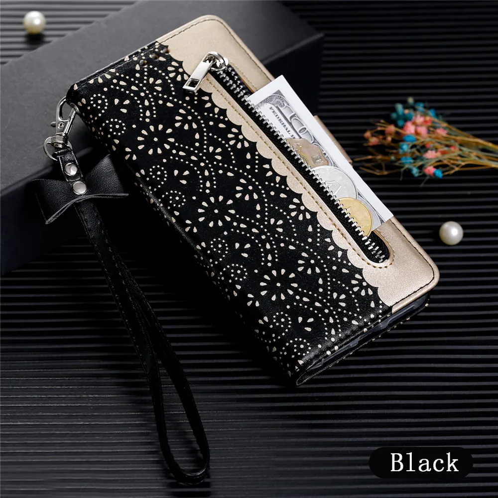 Zipper Leather Case For Huawei P40 P30 Lite P20 2019 Pro Flip Wallet Luxuly Lace Flower Case For P40Lite P30Lite P20Lite Cover