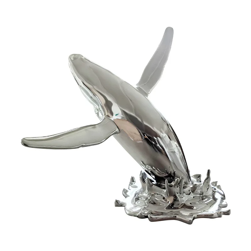 

Creative whale landing landscape ornament fiberglass dolphin sculpture electroplating art installation