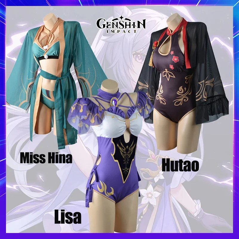

Костюм для косплея Genshin impact, купальный костюм miss Hina Lisa hutao, купальная одежда, женское сексуальное платье-бикини для игры в аниме