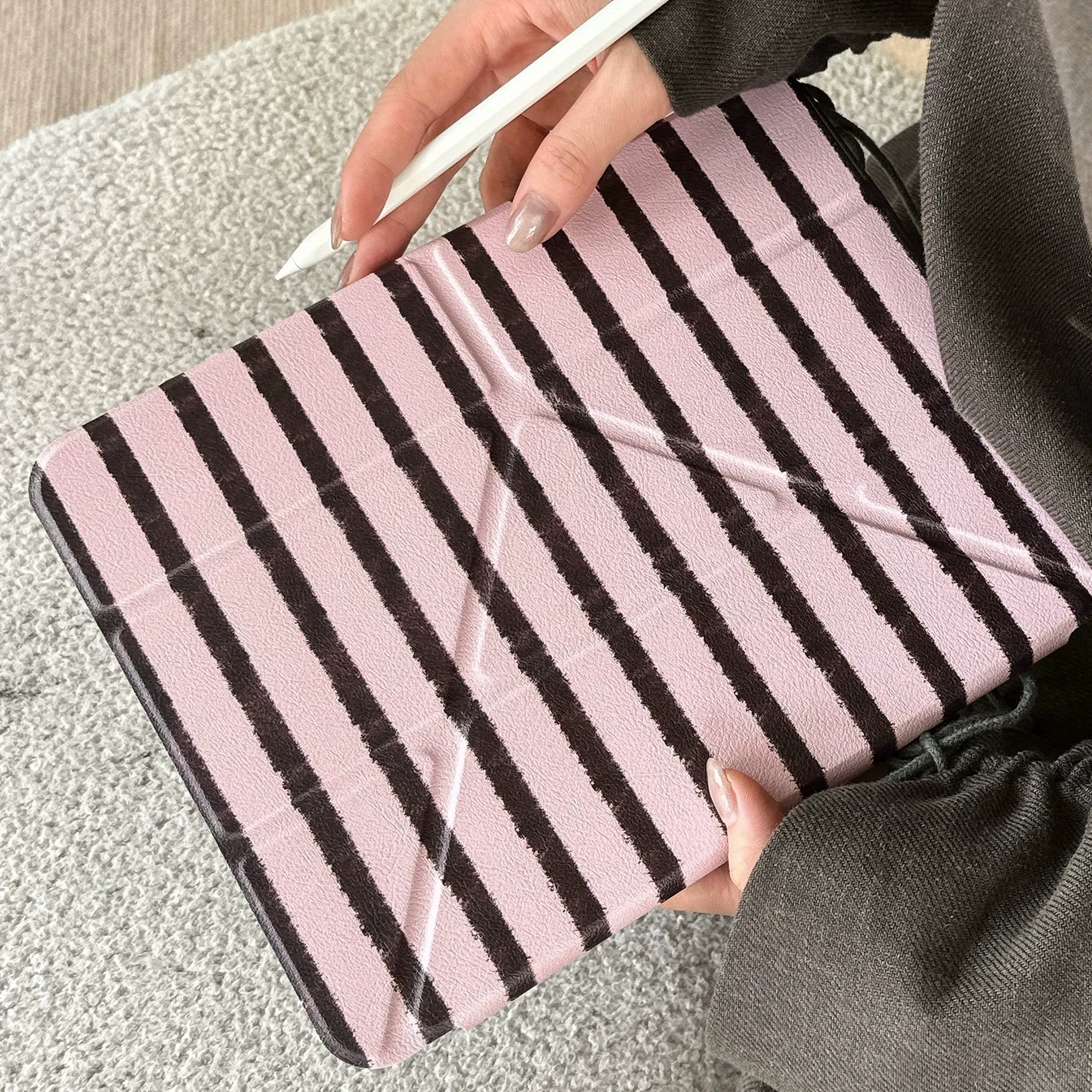 Ins Pink Prown Striped Star Y2K Tablet Case For iPad Pro 13in 11th M5 M4 12.9in A16 7/8/9/10th Air4/5/6/7 11in M2 M3 Mini Cover