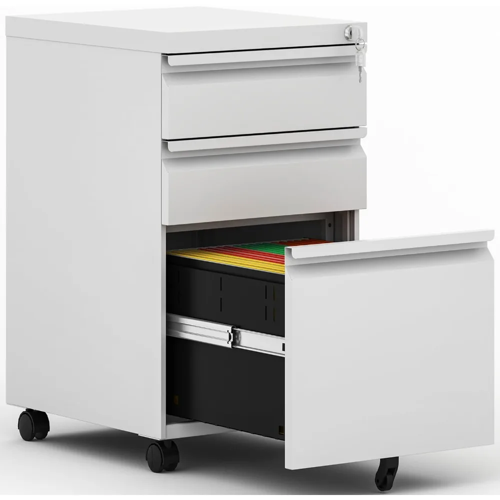 3 Lades Mobiele Archiefkast, Onder Bureau Metalen Archiefkast Met Slot En Wielen, Rollende Archiefkast Voor Home Office Legal/Laat