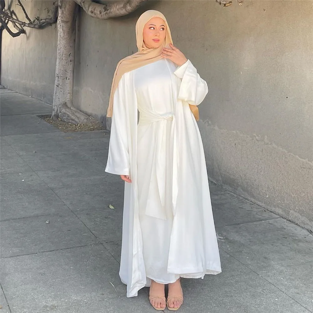 Modest Muslim Sets for Women Kimono Cardigan with Inner Long Dress Eid Kebaya Jalabiya Islam Clothing Turkey Kaftan Robe Caftan