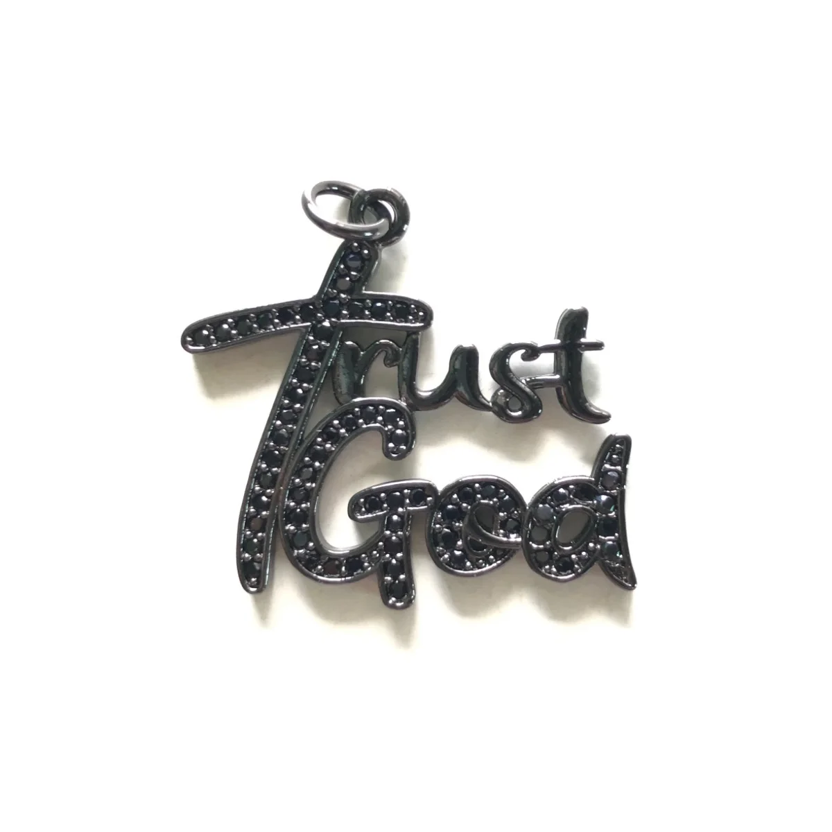 5pcs Zirconia Paved Trust God Word Letter Charm for Women Bracelet Making Religious Necklace Pendant Jewelry Accessory Wholesale