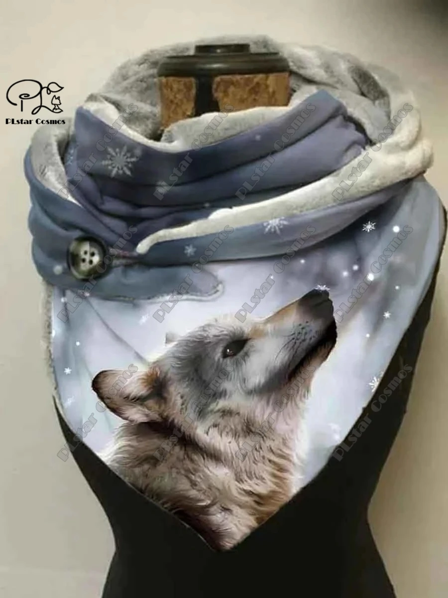 3D printing new animal series retro wolf pattern women\'s warm shawl spring and winter small triangle scarf