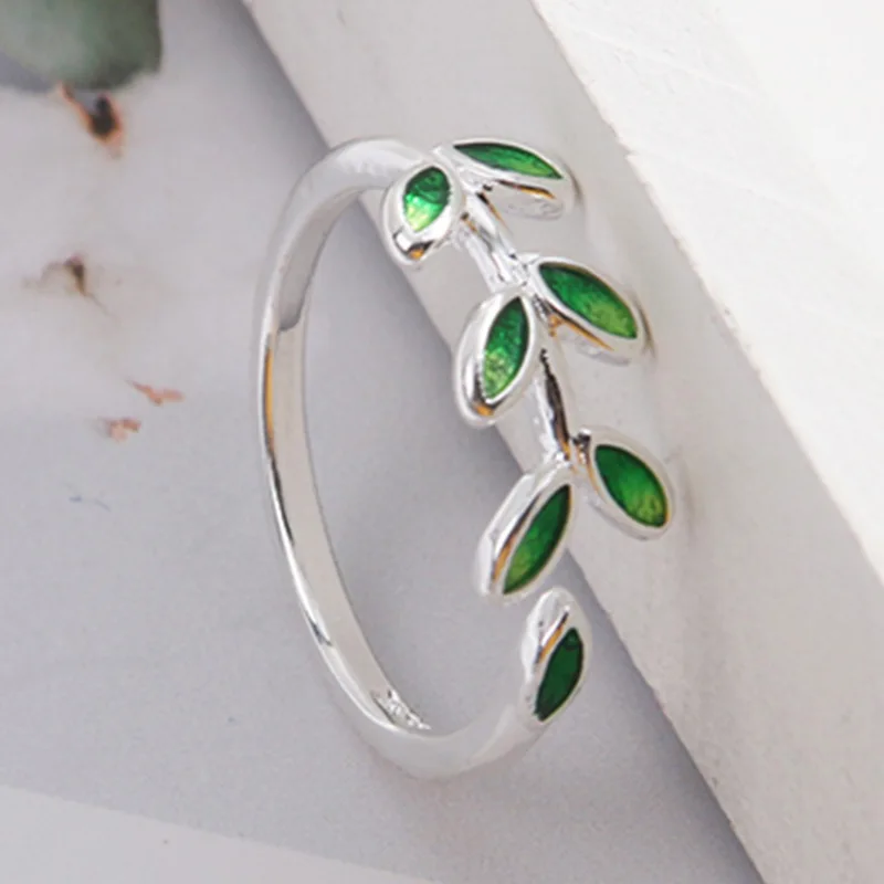 Sweet Romantic Open Green Leaf Rings For Women New Birthday Party Jewelry Gift Birthday Gift Accessories