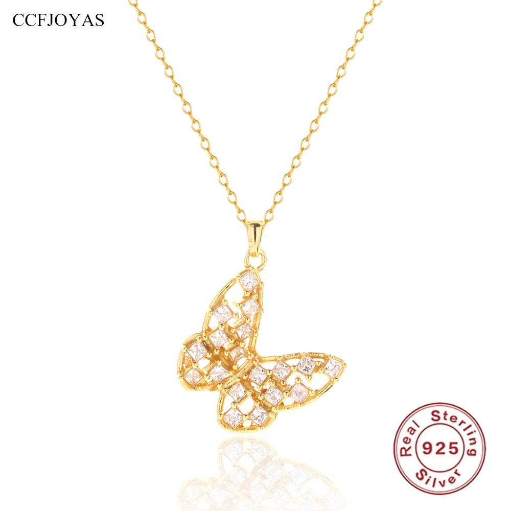 

CCFJOYAS 925 Sterling Silver Zircon Butterfly Pendant Necklace Women French Light Luxury Hollow Clavicle Chain niche Necklace