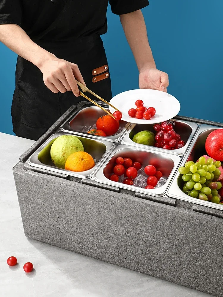 Multi-Grid Commercial Thermal Insulation Cooler Box Transparent Dustproof Flip Lid Large Storage