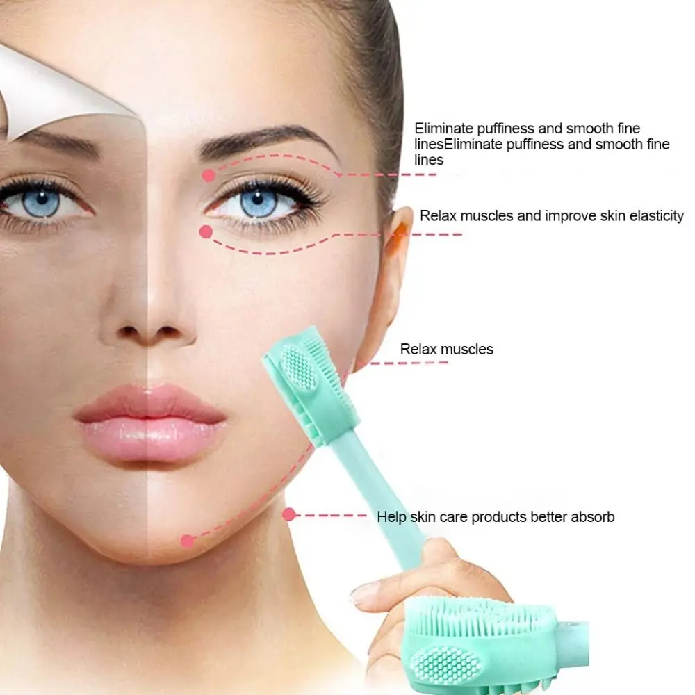 Double Side Silicone Facial Cleanser Brush Handheld Soft Hair Face Cleansing Instrument Makeup Remover Blackhead Remover