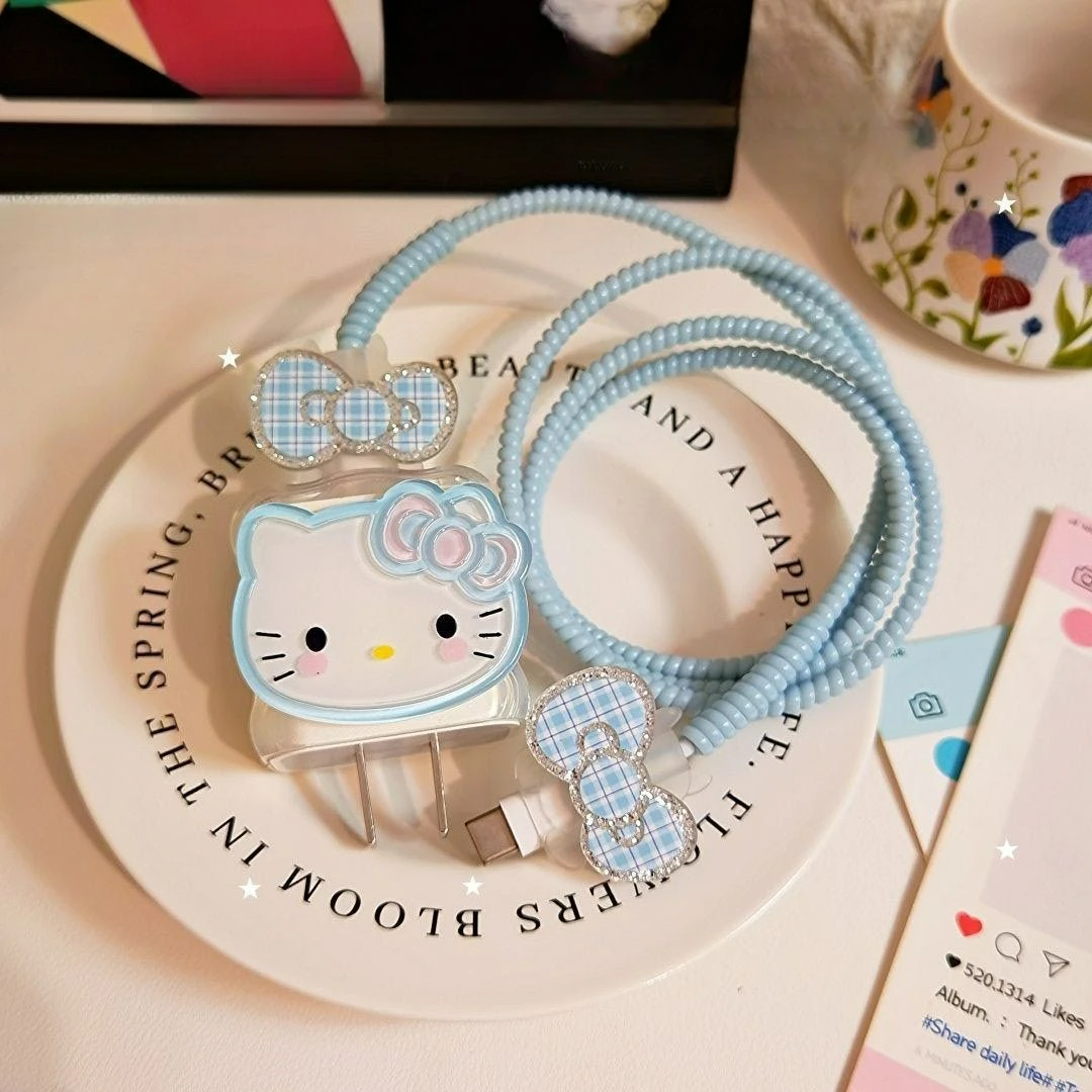 

3D Cute Cartoon KT Data Cable Protective Case for iPhone 18W 20W Charging Protection Cover Data Cable Management Cord Winder Kit