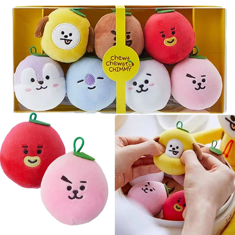 

Аниме Kawaii Bt21 7 шт./комплект, плюшевая кукла, искусственная татуировка, Rj Mang, жевательные чимми серии, плюшевые мини-сумки, подвеска, подарок