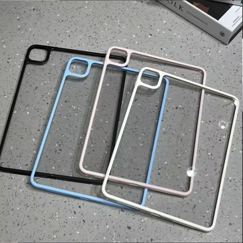 New Solid Color Border Transparent Back Cover For iPad Pro 13 11th M5 M4 12.9 A16 10 8 7 9th 10th Air 11 M2 M3 Mini Tablet Case
