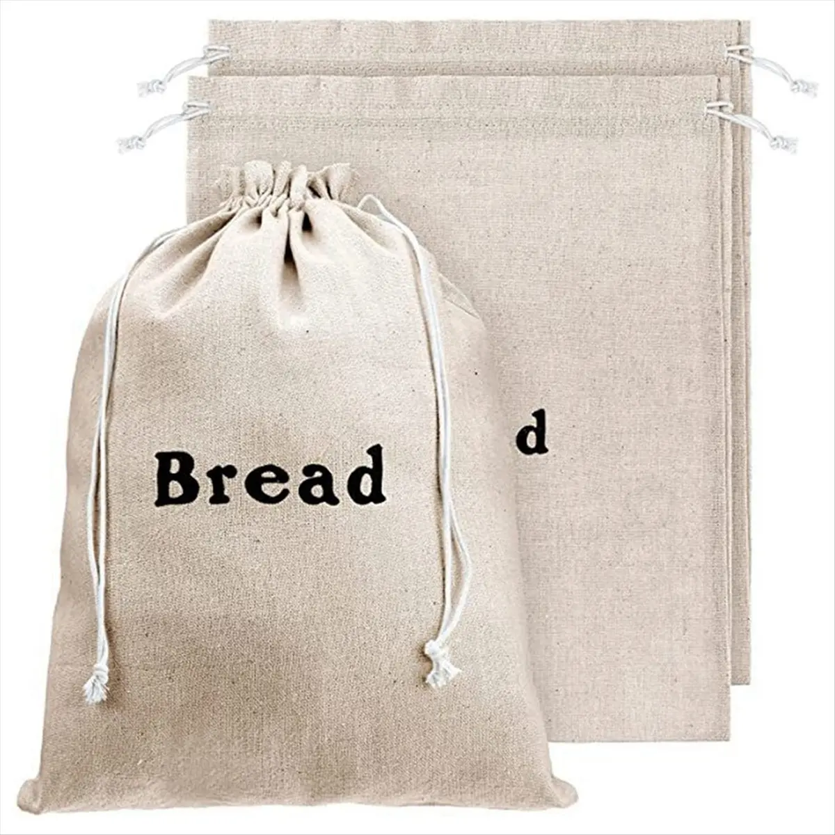 ABJS Linen Bread Bags (3 Packs) Burlap Reusable Drawstring Bread Bags Unbleached Loaves Pastries Bags Handmade Food Storage
