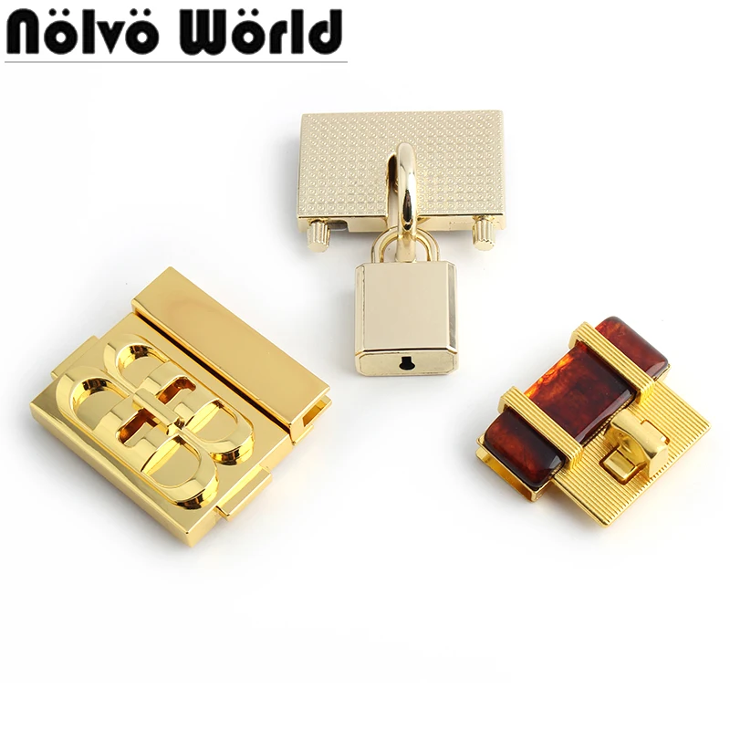 2-10Sets Light Gold,Satin Gold,K Gold Locks Metal Clasps Buckles Assembly DIY Handbag Wallet Closure Bags Hardware Accessories