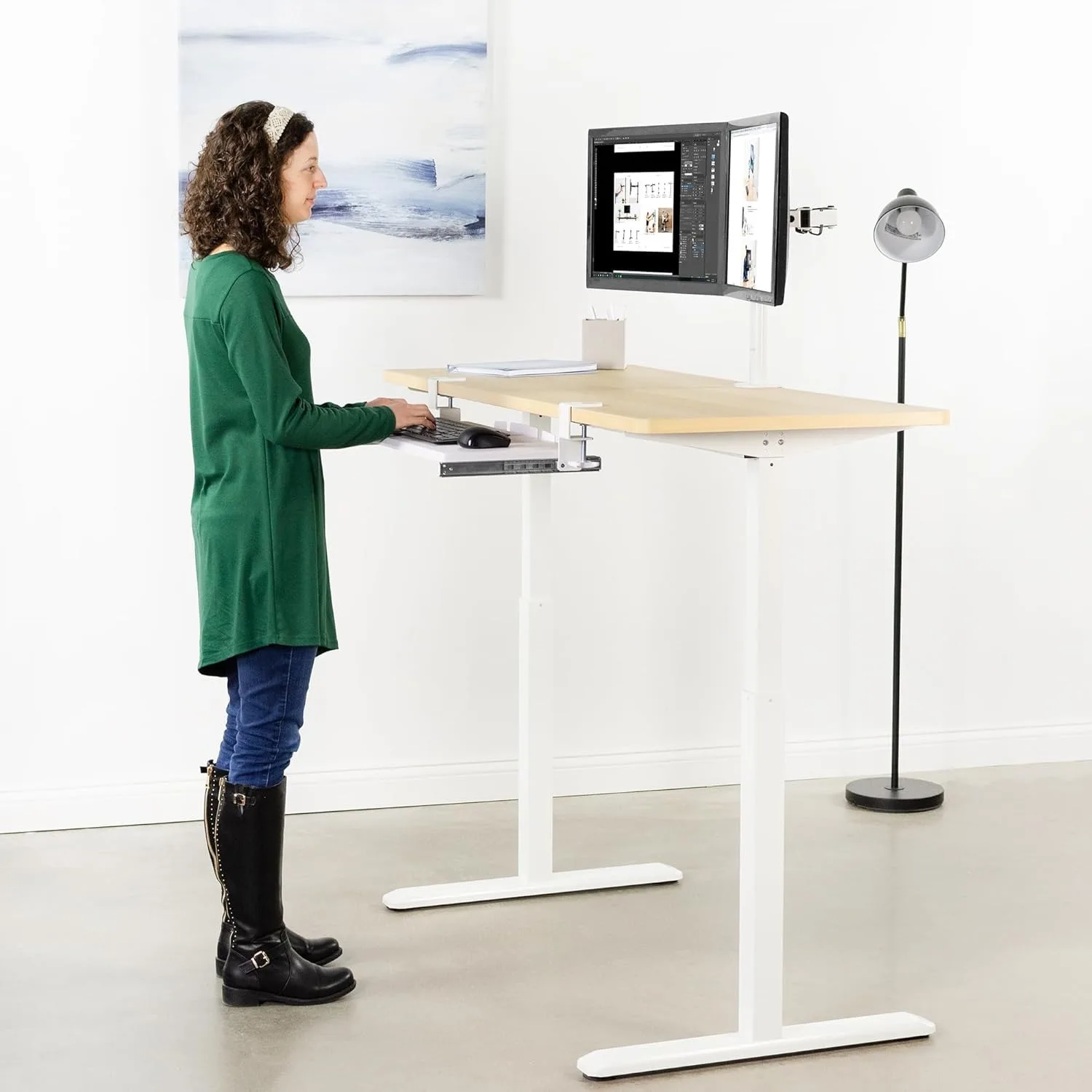 Clipe grande na bandeja deslizante do teclado e do mouse do computador sob a mesa, 27 x 11 polegadas, branco, MOUNT-KB05W