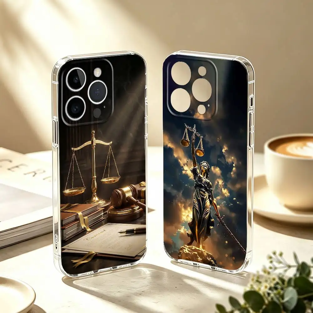 Coque de téléphone pour avocat, juge, justice pour iPhone 17, 16, 15, 14, 13, 12, 11 Plus, Pro Max, couverture transparente souple
