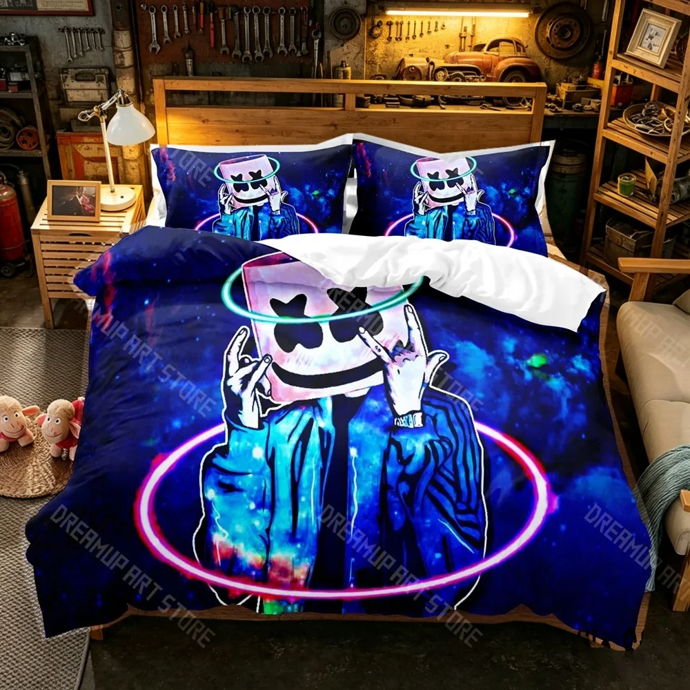 3D Printed Marshmallow DJ Bedding Set for Boys Girls Duvet Cover Pillowcase Twin Queen King Full Single Double Sizes