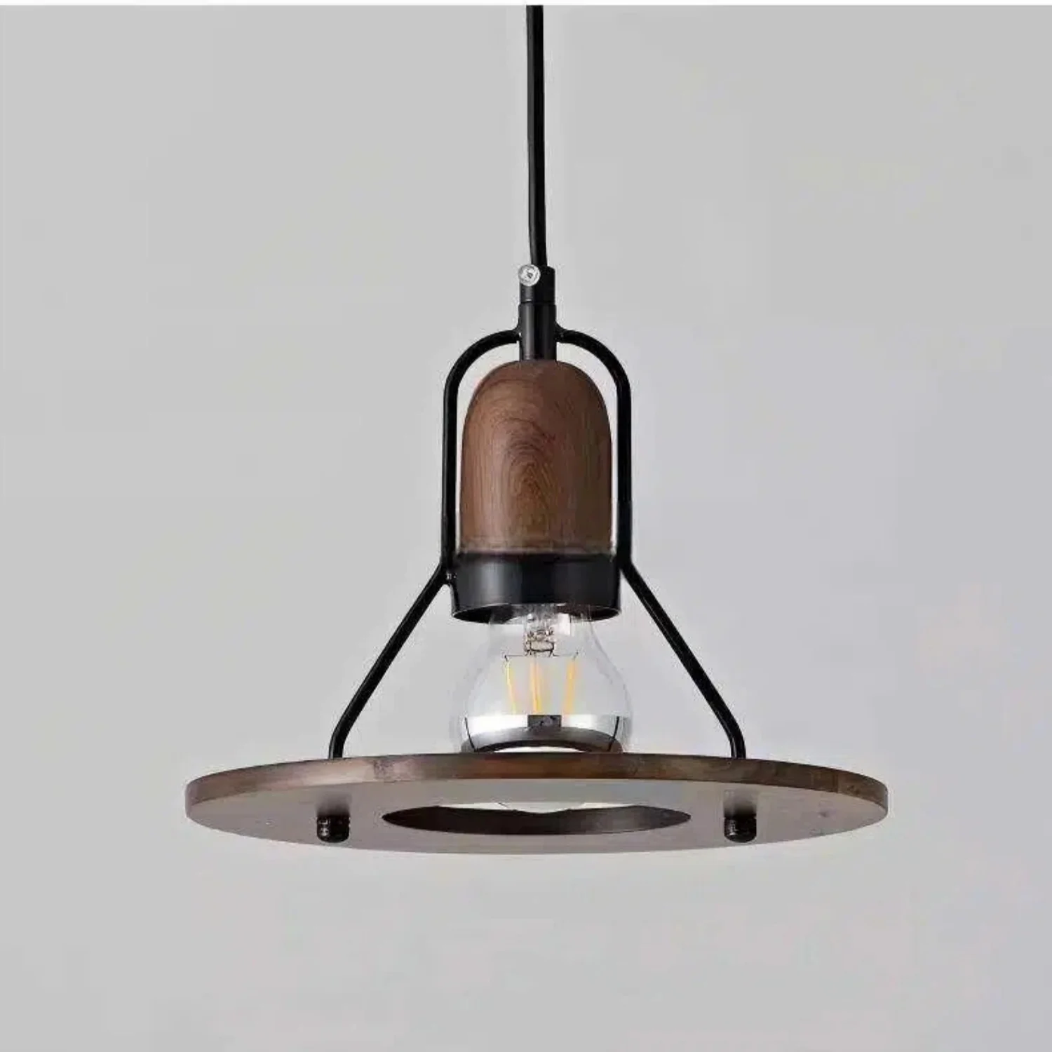 Vintage Wood Grain Circular Creative Pendant Light Artistic Decorative Light Restaurant Bedroom Headboard Corridor Hanging Lamp