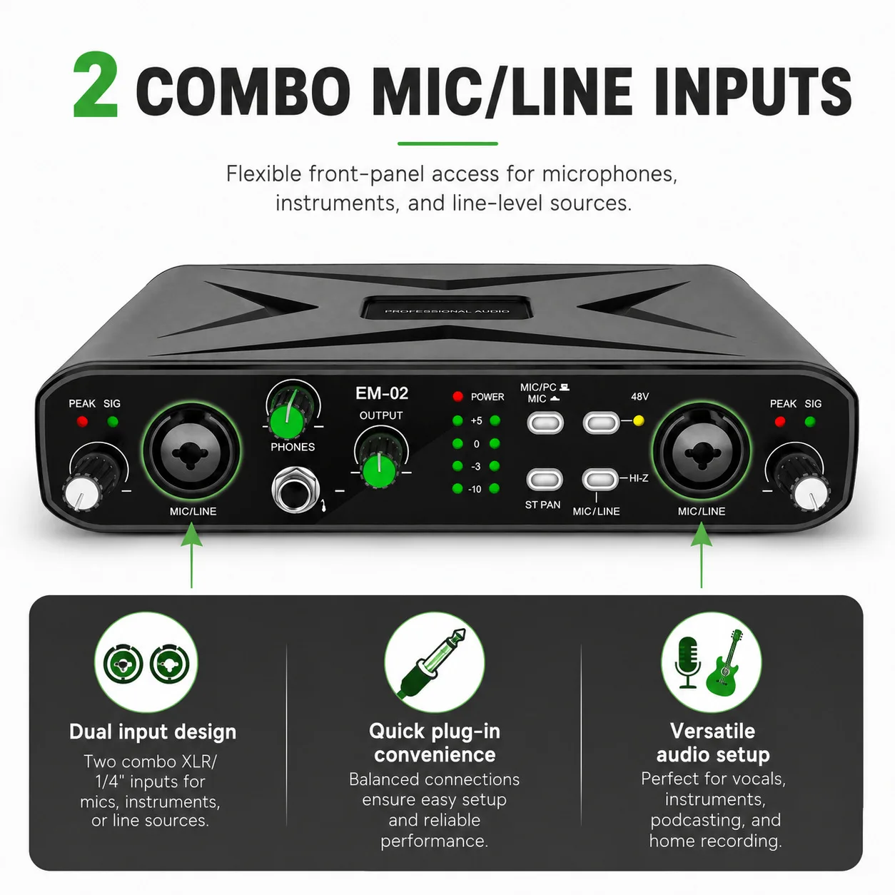 Stereo earphones, external sound card USB computer drive-free multi-scene audio recording, live sound card