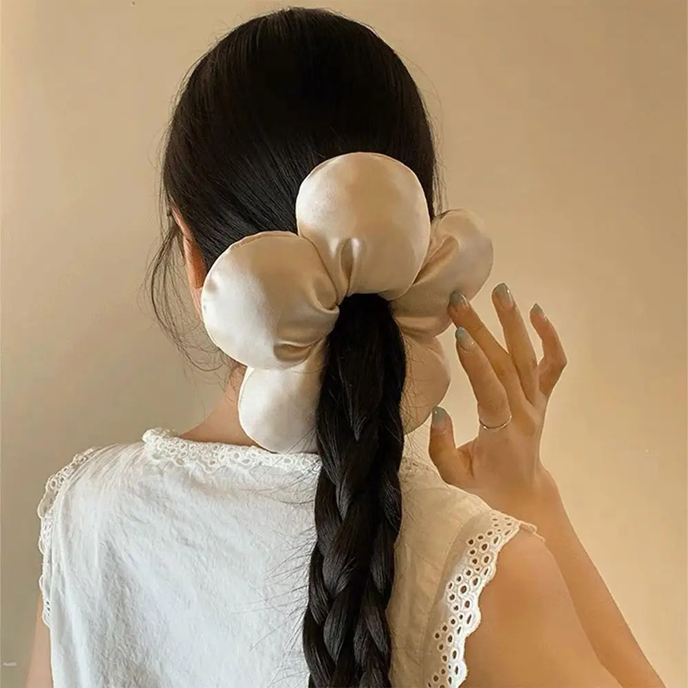 

Fashion Sponge Flower Satin Hair Scrunchies Large Elegant Hair Bands Elastic Ponytail Holders for Women