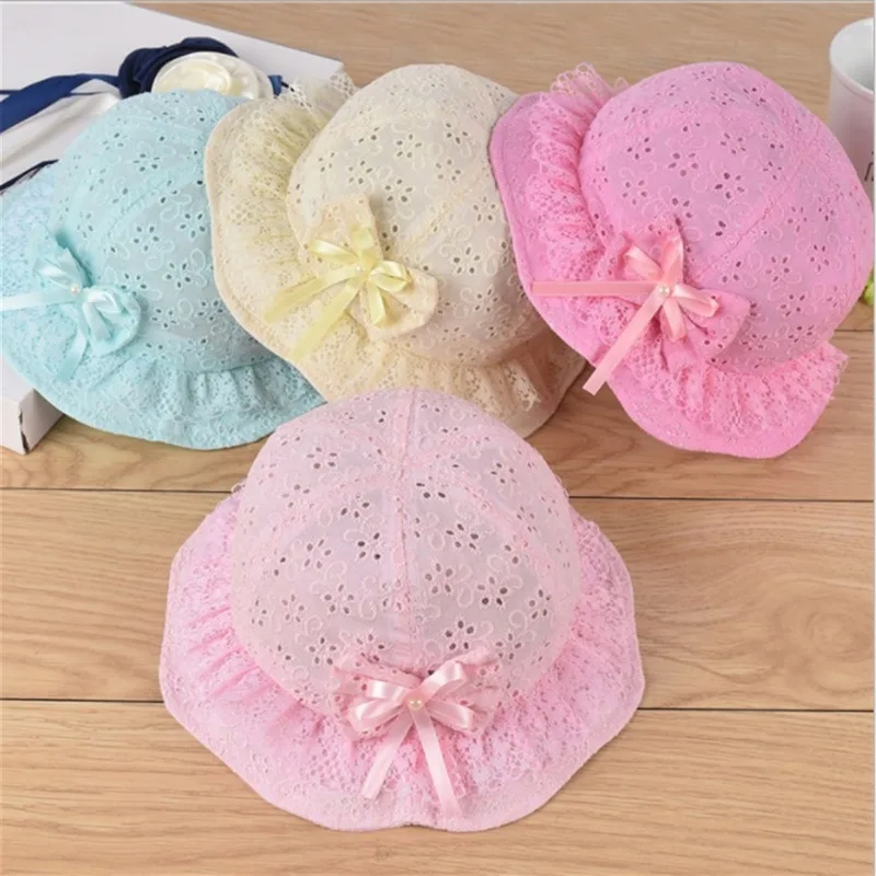 Cute Lace Breathable Baby Sun Hat Summer Bucket Cap Bow-knot Basin Cap Sweet Girls Hat Sunshade Toddler Caps Children Visor Hat