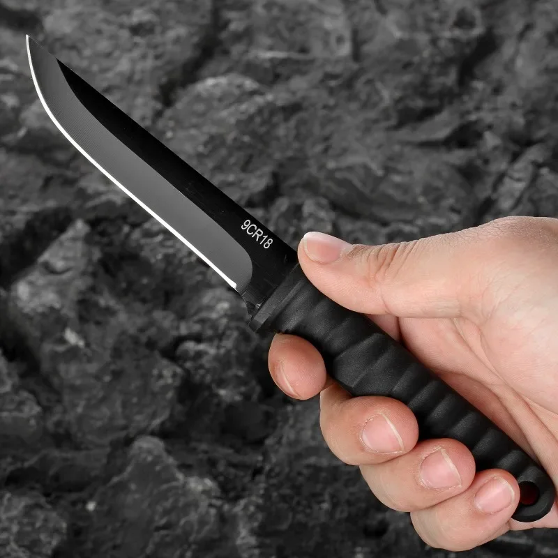 Portable outdoor knife with K-sheath hanging chain, outdoor camping survival knife, EDC high hardness sharp hunting knife