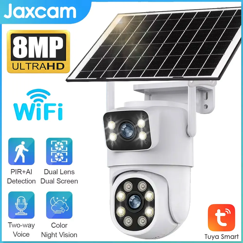 

8MP 4K WiFi Solar Camera Outdoor Wireless CCTV Surveillance With Solar Panel Dual Lens PTZ IP Cam Security Protection Tuya APP