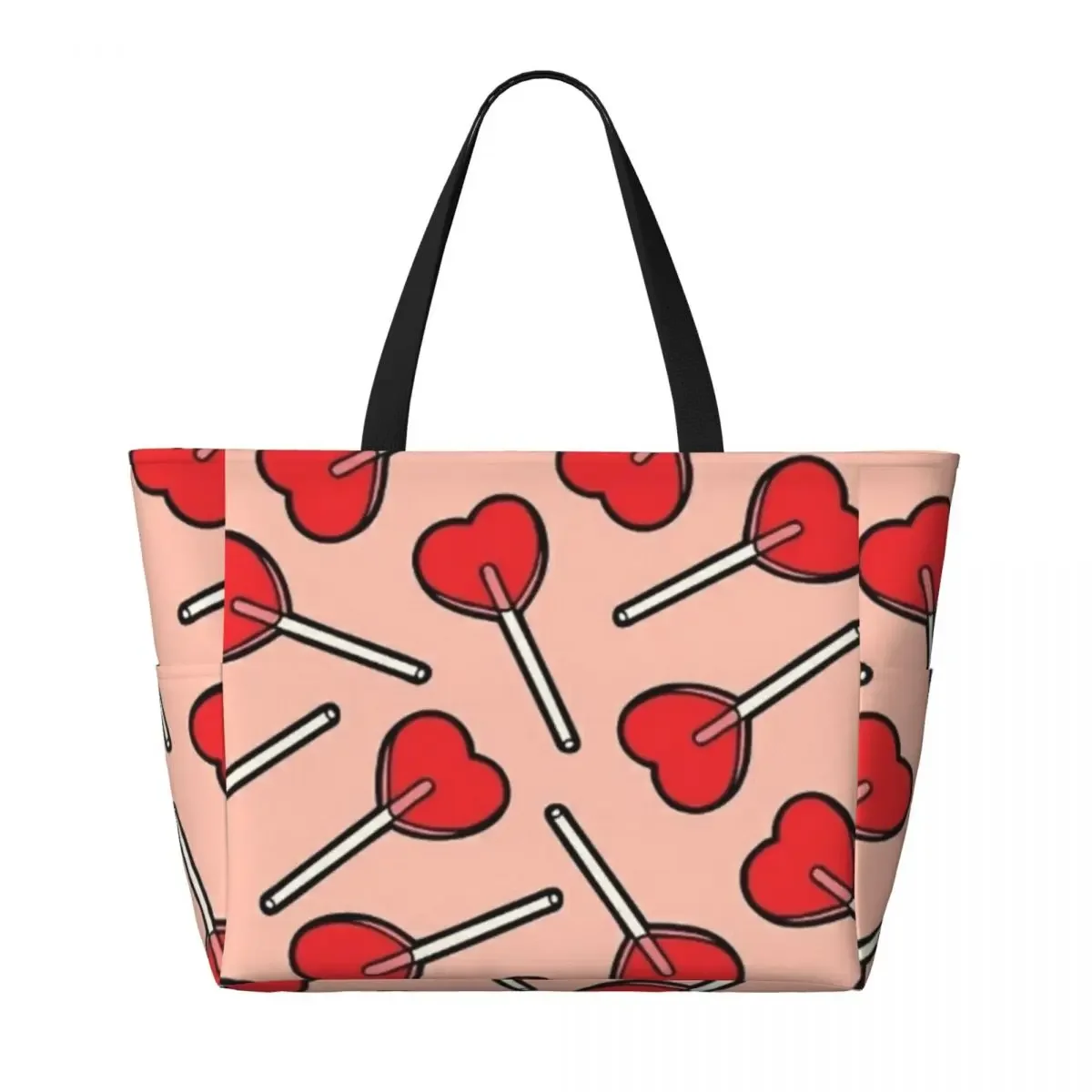 Lollipop Hearts Lolita Aesthetic Beach Travel Bag, Tote  Popular Practical Daily Shoulder  Multi-Style Pattern