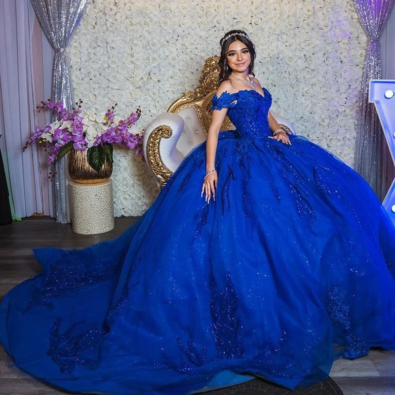 

Blue Quinceanera Dresses Ball Gown Birthday Party Dress Lace Up Graduation Gown Beading Sequined Sweetheart Swet 16 vestidos de