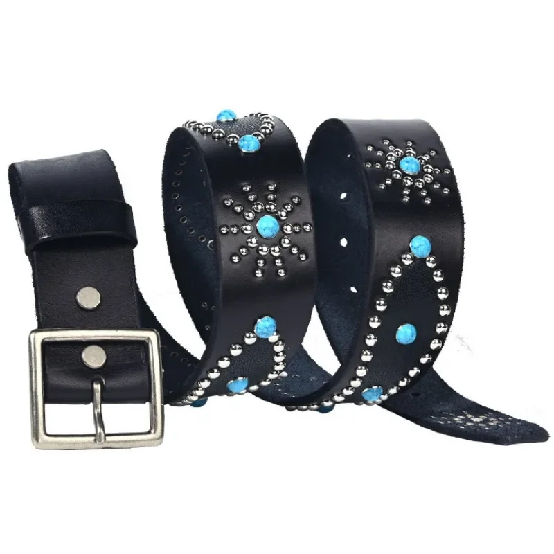 

4.5CM Wide Hiphop Punk Style Men's Cowhide Belts,Male Genuine Leather High Quality Inlaid Cool Personality Rivet Belt