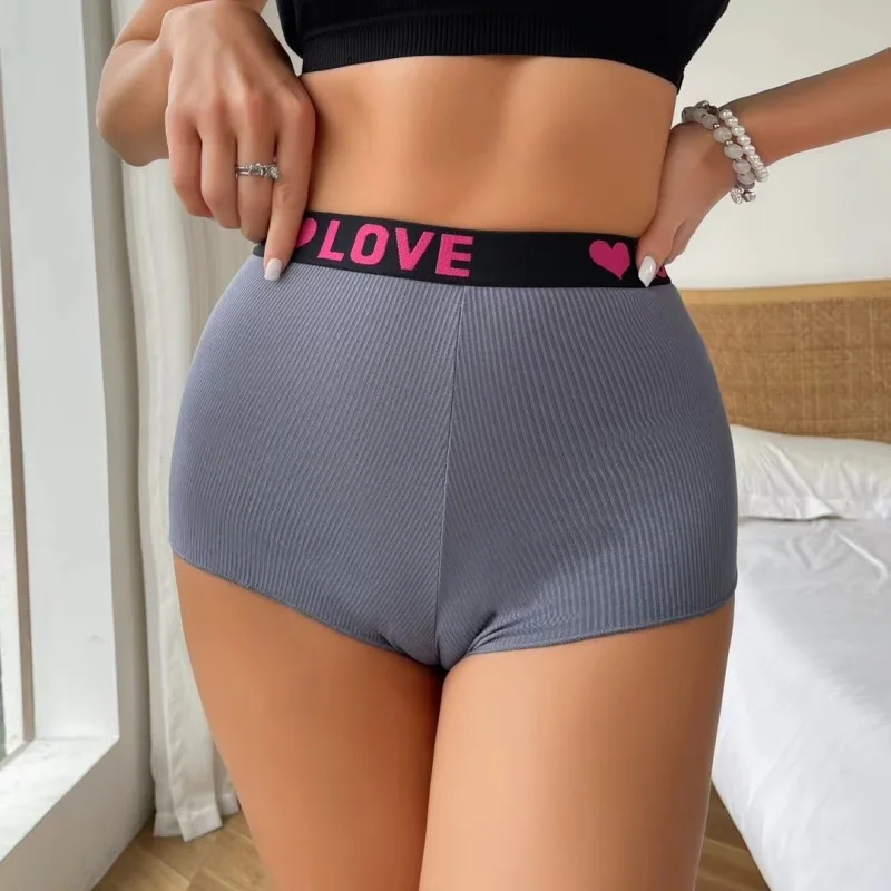 Sports LOVE English Letter Thread Cotton Shorts Elastic Band Sexy Women's Underpants Mid Waist Ruffle Edge Seamless Panties
