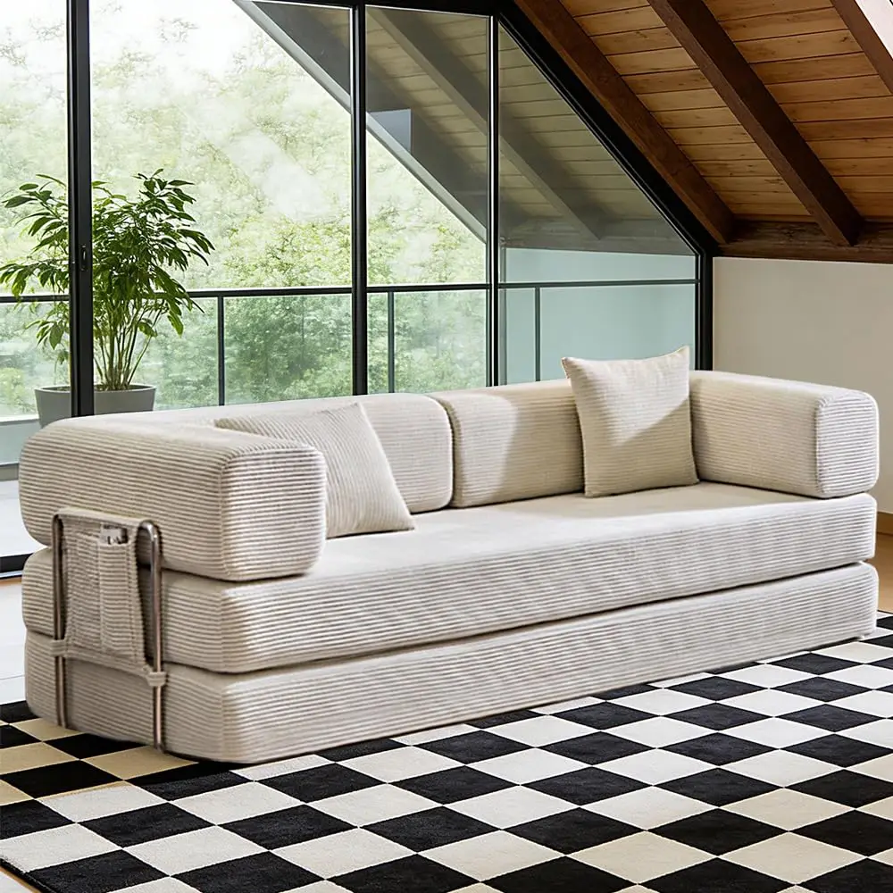 Sofá Cama Convertible Tapizado en Corduroy, Modular, Plegable, Tamaño Queen/King, con Futón, Personalizable