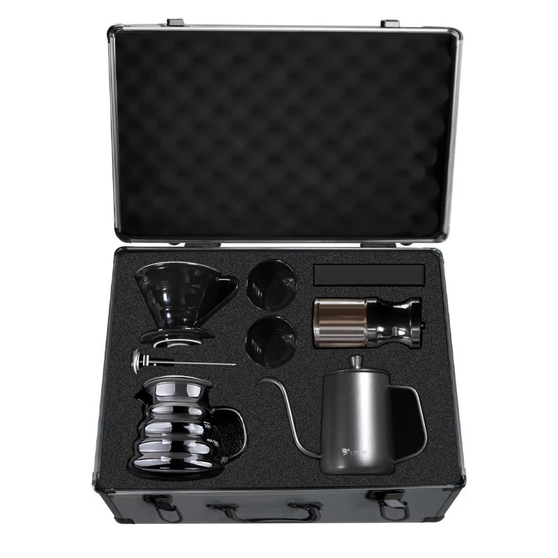 Stainless steel hand-brewed coffee pot gift box set, outdoor suitcase, high-end long-mouth and thin-mouth pot, bean grinder gift