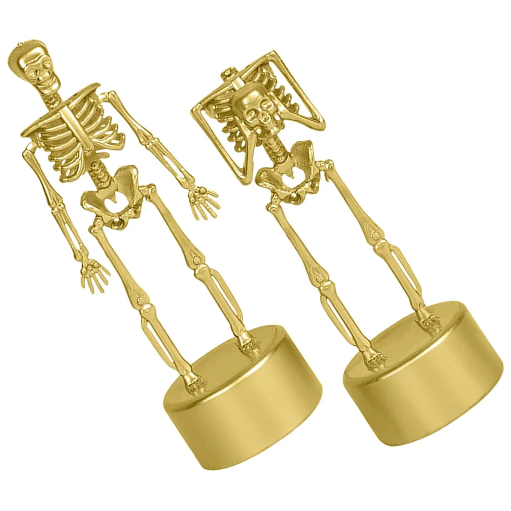 2 Pcs Halloween Mini Skull Stand Trophy Outdoor Decorations Decorative Props Golden Mannequin