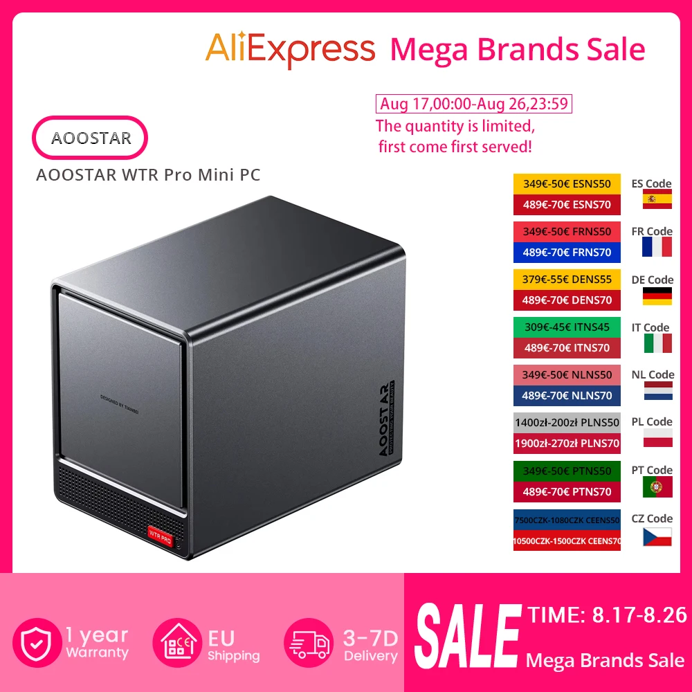 AOOSTAR WTR Pro Mini PC, Ryzen 7 5825U*4.5 GHz, grafika Radeon, DDR4-3200 SODIMM, dwa porty LAN 2.5Gbps, BT 5.2