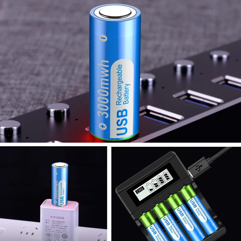 PALO 1,5 V AA-Lithium-Ionen-Akku, 3000 mWh, wiederaufladbar über USB, 2 A AA-Lithium-Akkus für Fernbedienung, Maus, kleiner Ventilator, elektrisches Spielzeug