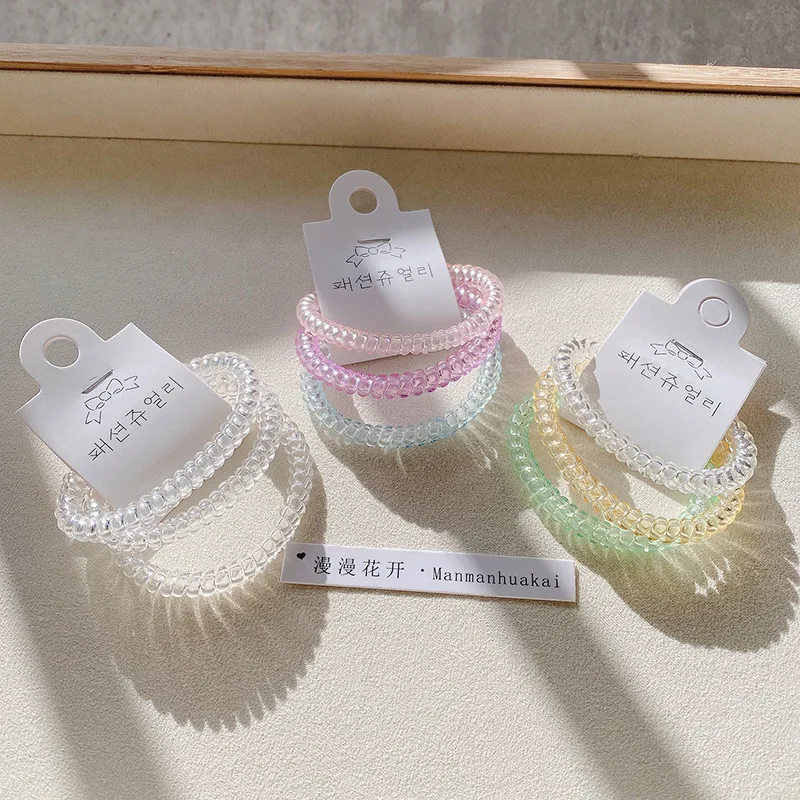 Three-piece set of transparent jelly telephone wire hair ring simple bright candy Korean version of head rope hair accessories