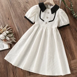 Summer Kids White Dresses for Girls Clothes Teenagers Preppy School Short Sleeve Party Dress Baby Children Costume 8 10 12 Years