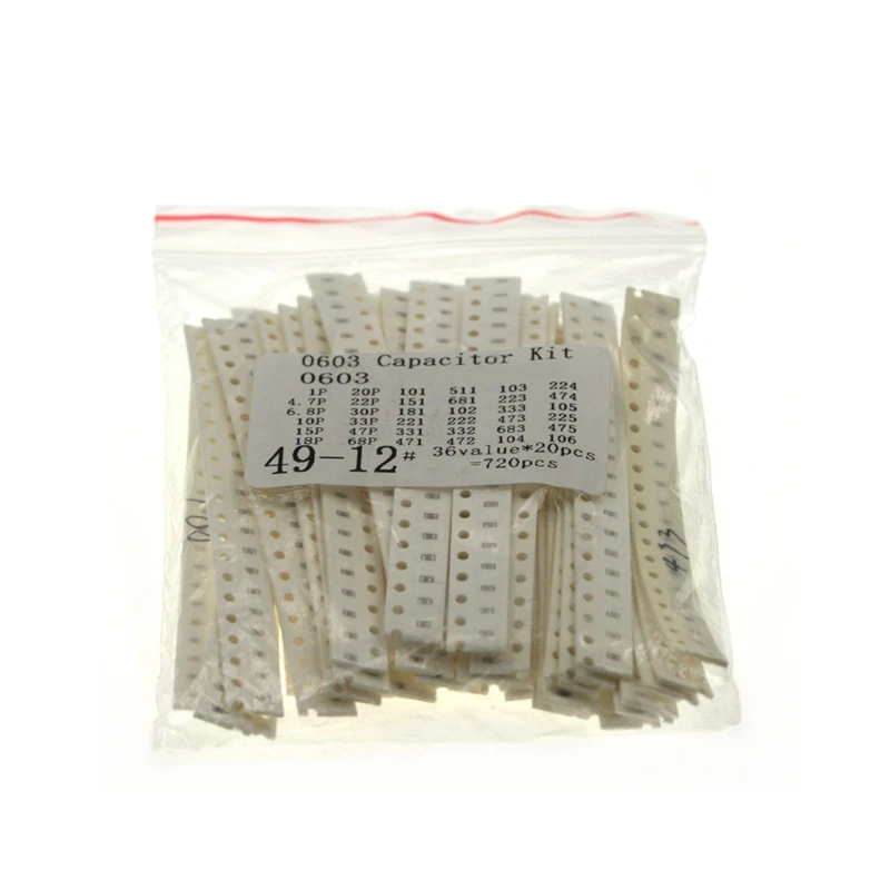 0306 SMD Capacitor Kit Assorted Kit 36Values X 20Pcs=720Pcs 1PF-10UF Samples Kit