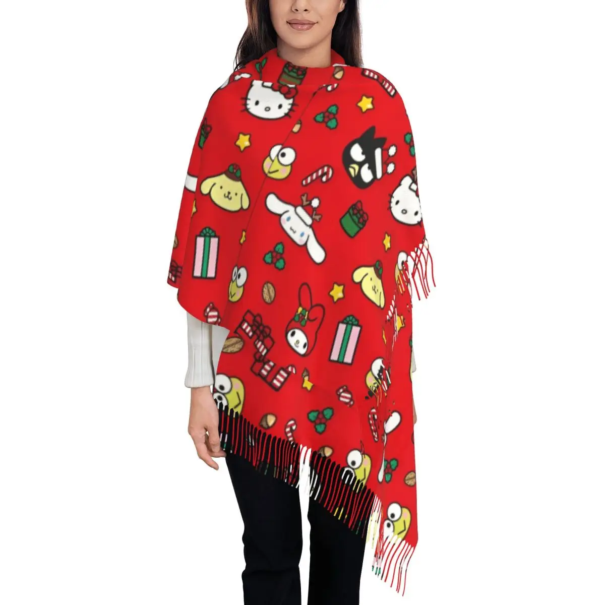 

Women's Scarf with Tassel Hello Kitty Large Super Soft Shawl and Wrap Daily Wear Cashmere Scarf