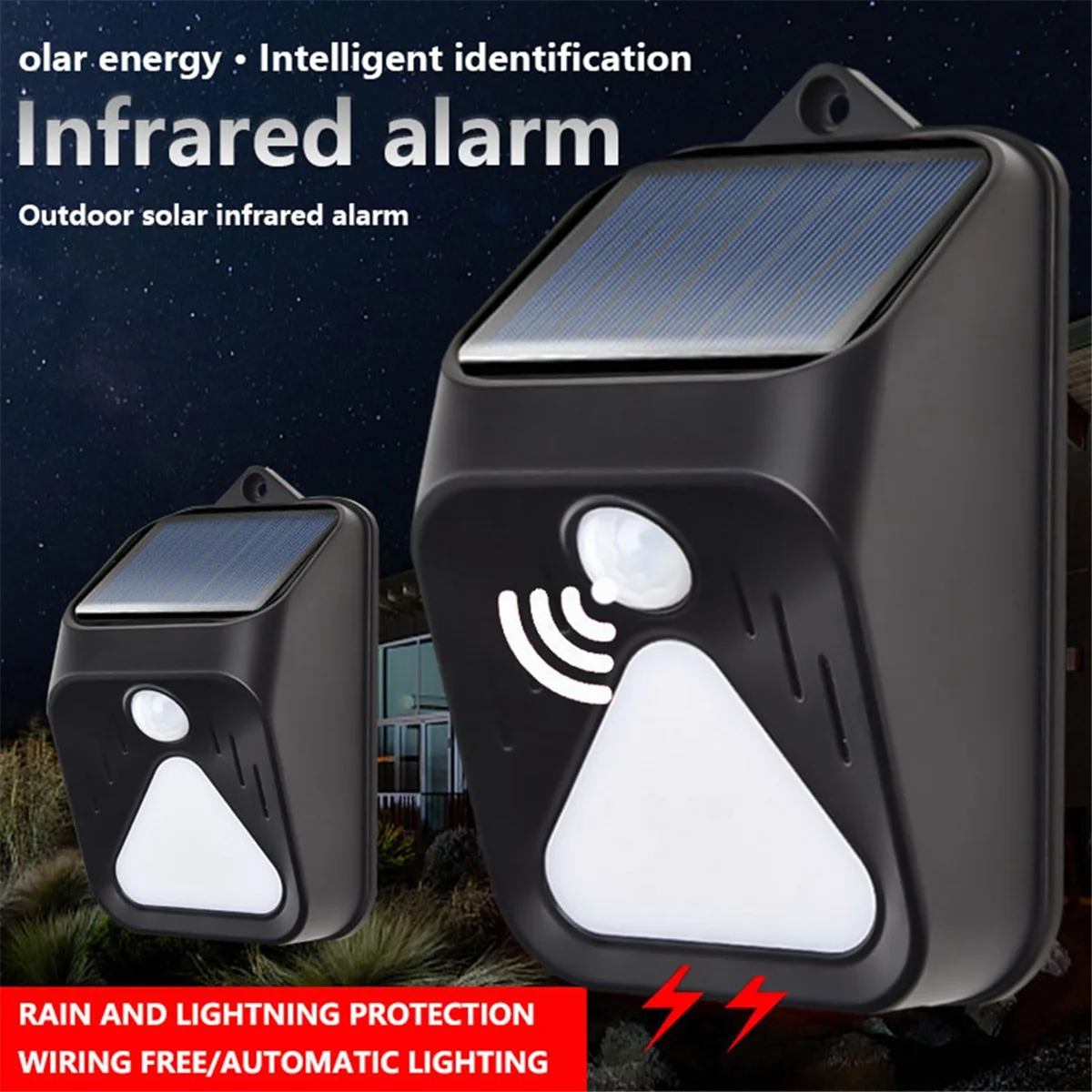 

ABNJ Водонепроницаемая сигнализация на солнечной энергии, сирена с дистанционным управлением, детектор движения, стробоскопическая сигнализация для домашних животных для двора, наружной безопасности