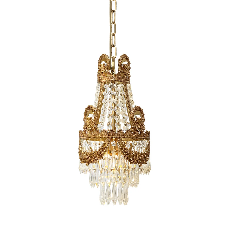 

French Baroque Small Crystal Drop Lamp Chandelier European Luxury Royal Crown Bedside Cluster Pendant Light