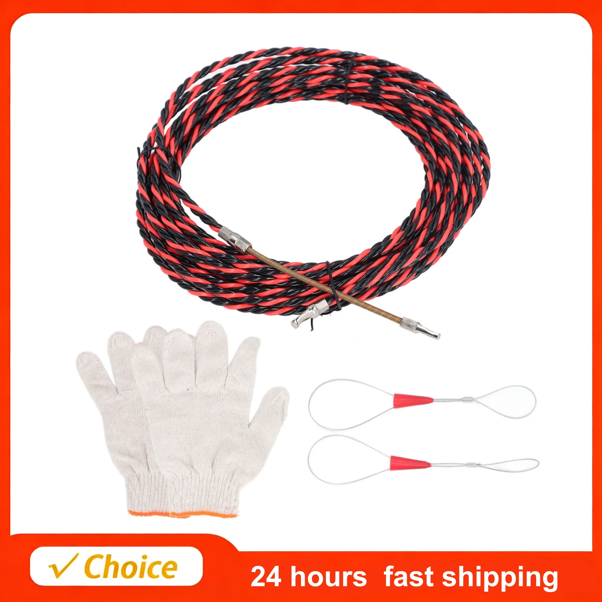 Electrical Wire Threader with Gloves Cable Ties Flat Head Electrician Threading Device Manual Cable Guide Puller Wire Threader