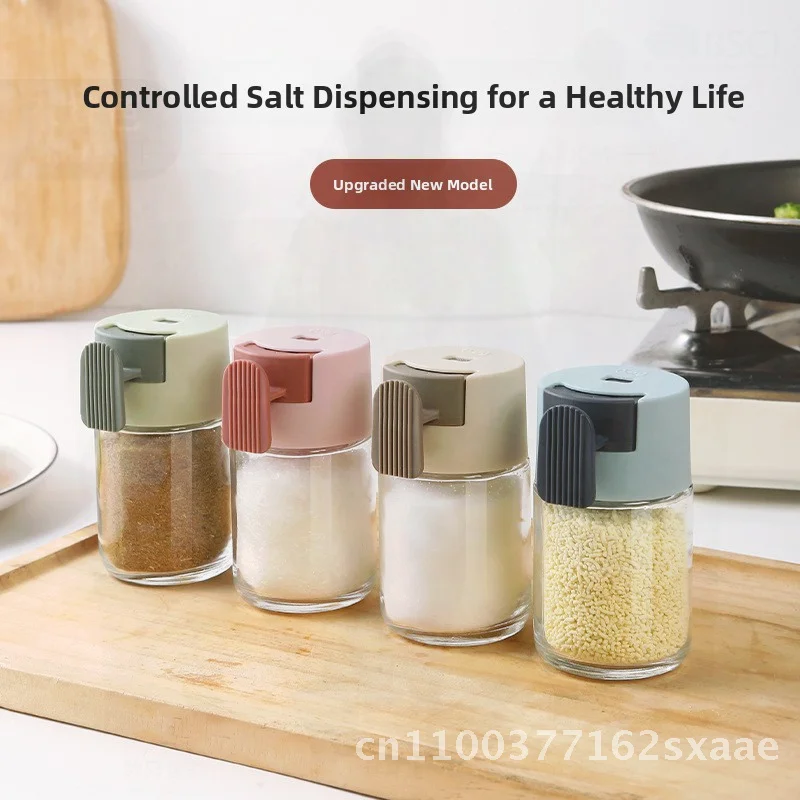 Quantitative Salt Bottle Glass Seasoning Jar with Moisture-proof Sealed Lid Kitchen Storage Container for Solid Seasonings in
